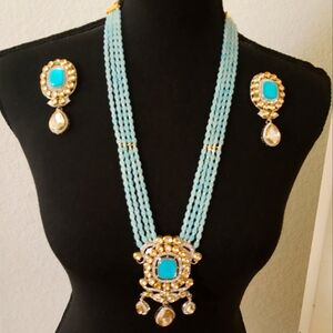Victorian long bead necklace ,pearl haar with 4 layers and matching earrings